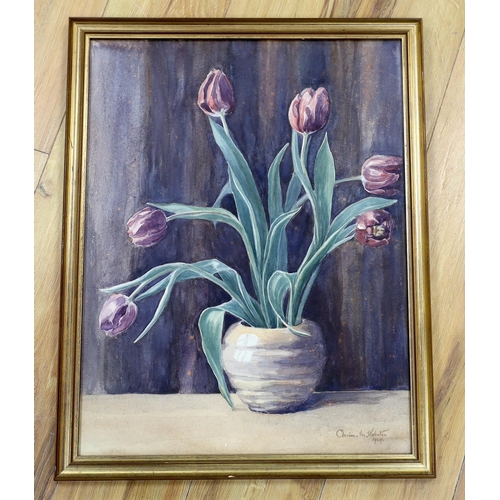 758 - Clarice Webster, watercolour, Still life of tulips, signed and dated 1949, 55 x 42cm