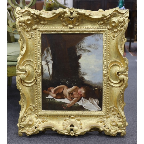 759 - 19th century Italian School, oil on canvas, Sleeping infant, ornate gilt framed, 40 x 32cm