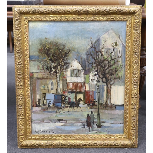 760 - Guy Cambler (1923-2008), oil on canvas, Street scene with horse and carriage, signed, 63 x 52cm... 