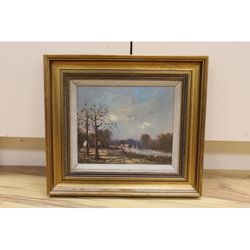 777 - Donald Stockton-Smith (20th. C), oil on canvas, River landscape, signed, 24 x 29cm