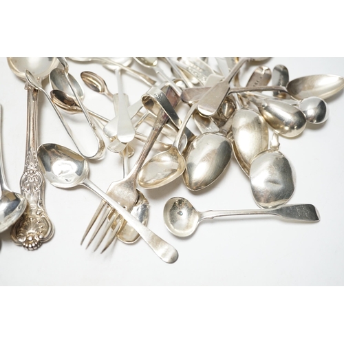 836 - Sundry silver cutlery, including a pair of Victorian Kings pattern table forks and a matching tables... 