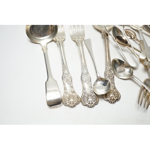 836 - Sundry silver cutlery, including a pair of Victorian Kings pattern table forks and a matching tables... 