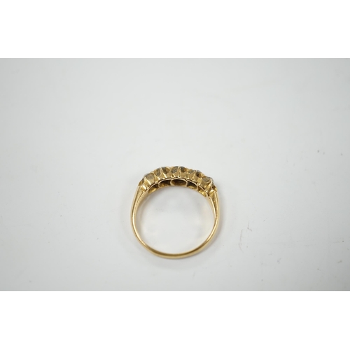 903 - A late Victorian 18ct gold and graduated five stone diamond set half hoop ring, size L/M, gross weig... 