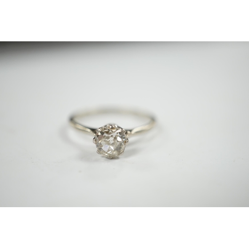 912 - A white metal and solitaire diamond set ring, size Q, gross weight 2.1 grams, the stone approximatel... 