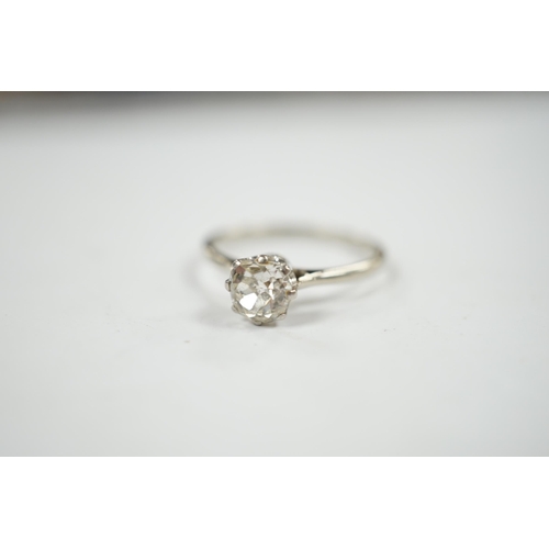 912 - A white metal and solitaire diamond set ring, size Q, gross weight 2.1 grams, the stone approximatel... 