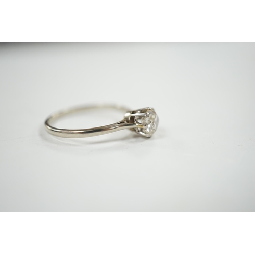 912 - A white metal and solitaire diamond set ring, size Q, gross weight 2.1 grams, the stone approximatel... 