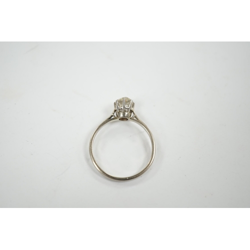 912 - A white metal and solitaire diamond set ring, size Q, gross weight 2.1 grams, the stone approximatel... 