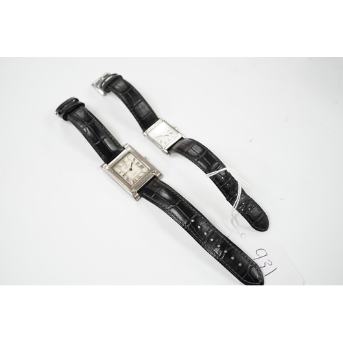 931 - A lady's modern stainless steel Michel Herbelin rectangular dial quartz wrist watch, on a Herbelin l... 