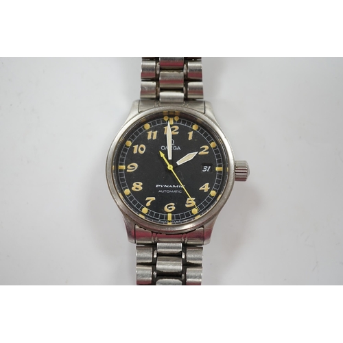 934 - A gentleman's stainless steel Omega Dynamic automatic wrist watch, with black dial and date aperture... 