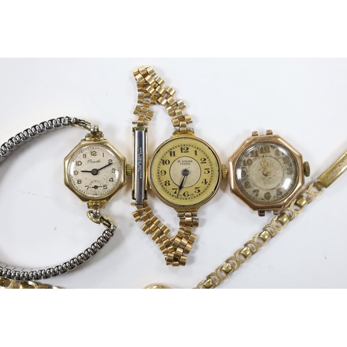 951 - Four lady's assorted 9ct gold manual wind wrist watches, including Accurist and Precista, three on g... 