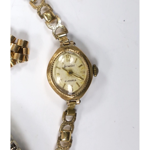 951 - Four lady's assorted 9ct gold manual wind wrist watches, including Accurist and Precista, three on g... 