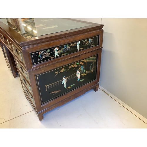 98 - A Chinese pedestal desk, width 138cm, depth 76cm, height 76cm