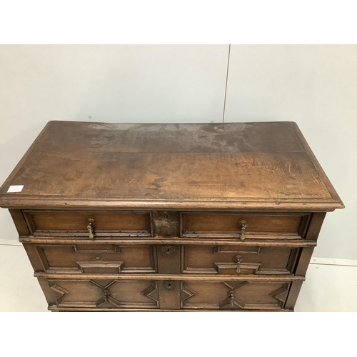 116 - A 17th century Jacobean oak chest of four drawers, width 102cm, depth 51cm, height 97cm