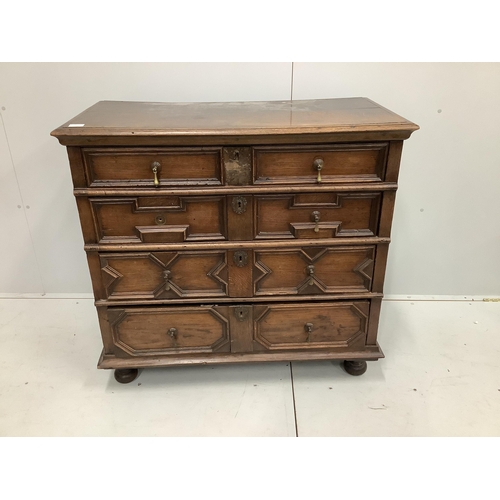 116 - A 17th century Jacobean oak chest of four drawers, width 102cm, depth 51cm, height 97cm