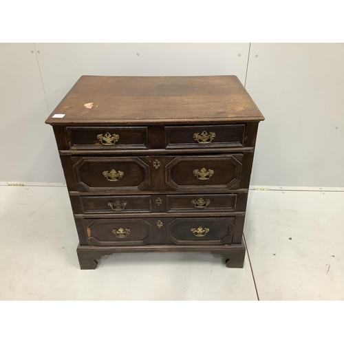 117 - A small 17th century and later oak chest of four drawers, width 83cm, depth 58cm, height 83cm