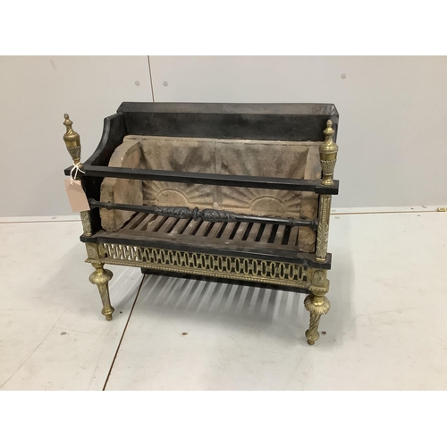 120 - A Regency style brass mounted cast iron fire grate, width 50cm, depth 21cm, height 48cm