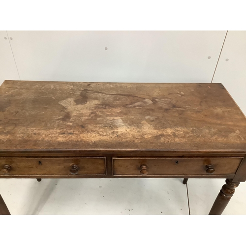 133 - An early Victorian mahogany two drawer side table, width 115cm, depth 51cm, height 80cm