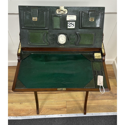 142 - An early 20th century mahogany travelling or campaign desk, width 61cm, depth 30cm, height 85cm... 