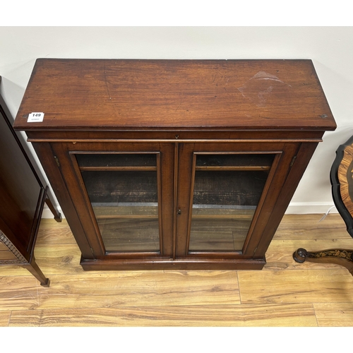 149 - A late Victorian glazed mahogany bookcase, width 87cm, depth 29cm, height 102cm