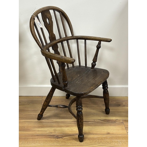 151 - A 19th century ash and elm child's Windsor elbow chair, width 46cm, depth 32cm, height 76cm