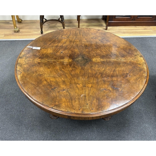 155 - A 19th century and later circular Continental walnut low table, adapted and height reduced, diameter... 