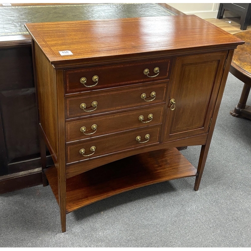 156 - An Edwardian satinwood banded mahogany music cabinet, width 80cm, depth 37cm, height 84cm