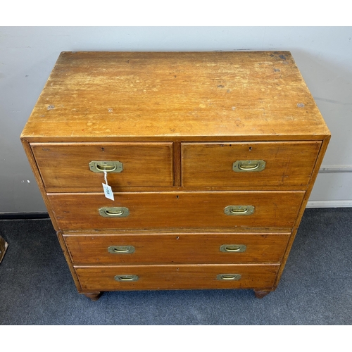 159 - A Victorian teak two part military chest, width 91cm, depth 54cm, height 106cm