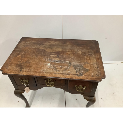 19 - A George III mahogany banded oak lowboy, width 75cm, depth 48cm, height 72cm