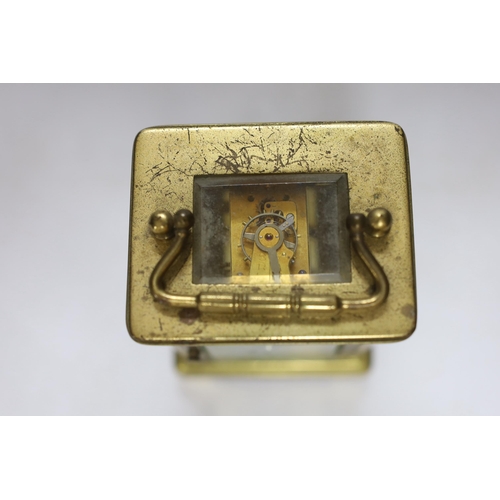 254 - A late 19th century French eight day brass cased carriage timepiece, signed Tfink & Co. London, Made... 