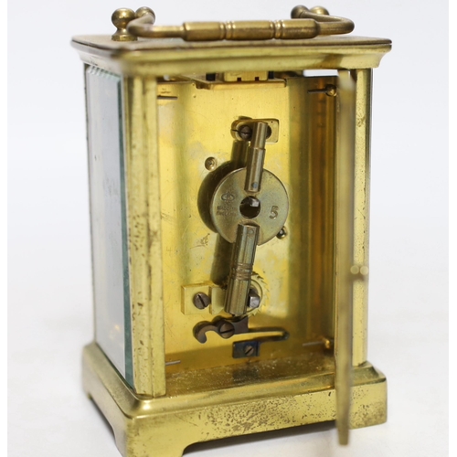 254 - A late 19th century French eight day brass cased carriage timepiece, signed Tfink & Co. London, Made... 