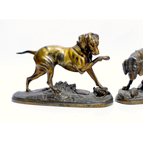 258 - Two patinated spelter models of hunting dogs 20cm