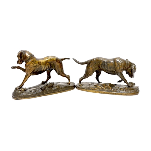 258 - Two patinated spelter models of hunting dogs 20cm