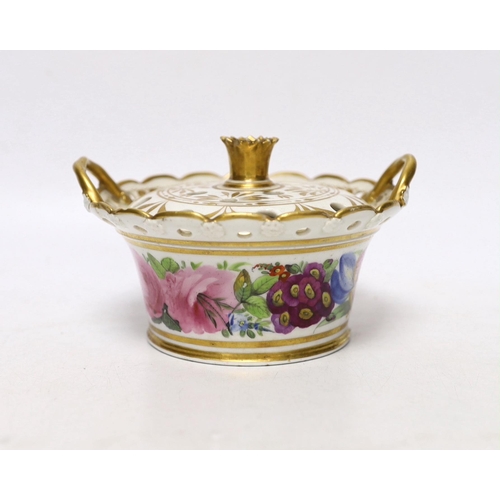 261 - A Coalport pot pourri basket and cover painted with flowers, perhaps in the workshop of Thomas Baxte... 