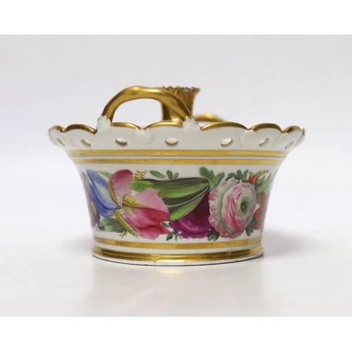 261 - A Coalport pot pourri basket and cover painted with flowers, perhaps in the workshop of Thomas Baxte... 