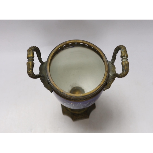 264 - A Limoges style porcelain ormolu mounted urn and cover, 29cm high