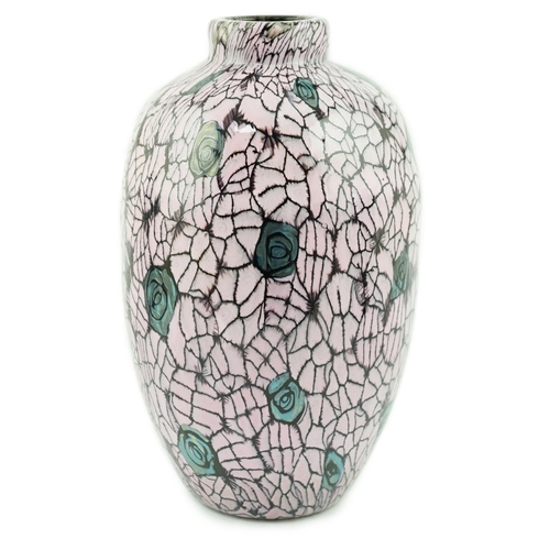 265 - ** ** Vittorio Ferro (1932-2012) A Murano glass Murrine vase, decorated with grey roses on a pink gr... 