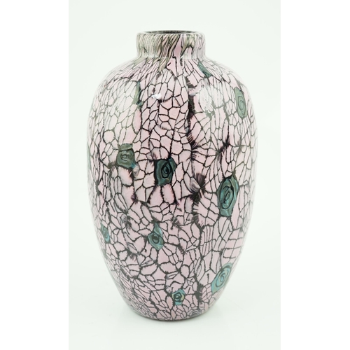 265 - ** ** Vittorio Ferro (1932-2012) A Murano glass Murrine vase, decorated with grey roses on a pink gr... 