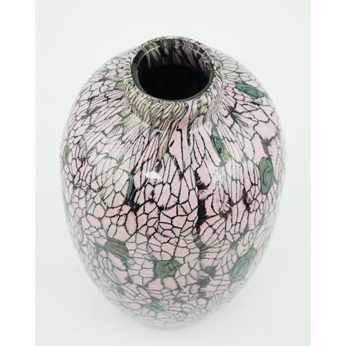 265 - ** ** Vittorio Ferro (1932-2012) A Murano glass Murrine vase, decorated with grey roses on a pink gr... 