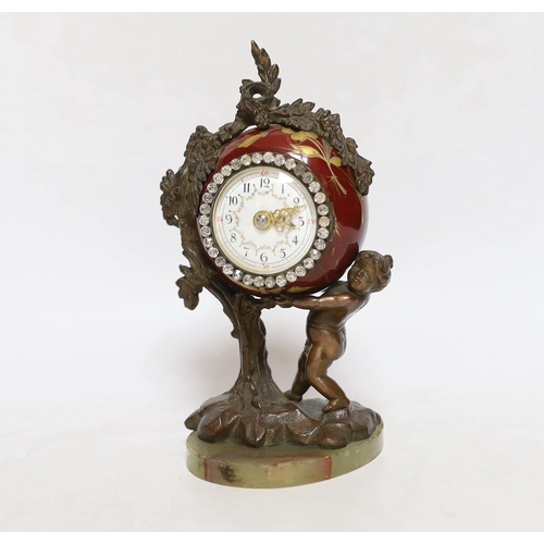 267 - A late 19th century Louis XV style porcelain and gilt metal cased mantel clock, 18.5cm high