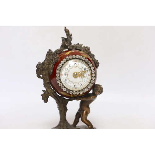 267 - A late 19th century Louis XV style porcelain and gilt metal cased mantel clock, 18.5cm high