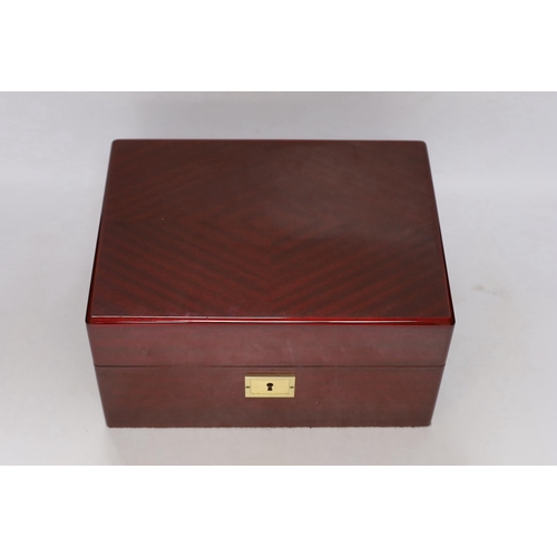 268 - A Davidoff cigar humidor with ash tray, crocodile skin cigar holder etc, 27cm wide x 14.5cm high... 