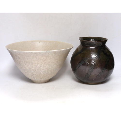 269 - Tim Andrews, a bowl and a studio pottery crackleware vase,  tallest 19cm high