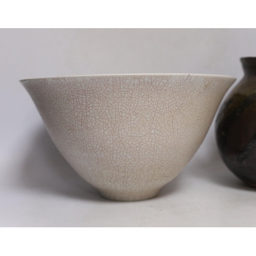 269 - Tim Andrews, a bowl and a studio pottery crackleware vase,  tallest 19cm high