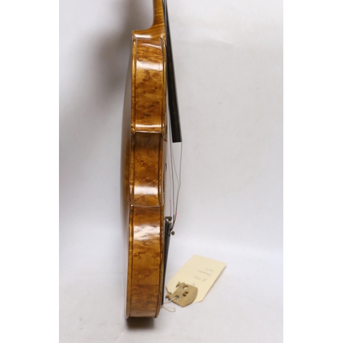 296 - A bird's eye maple veneered student's violin, 58.5cm long