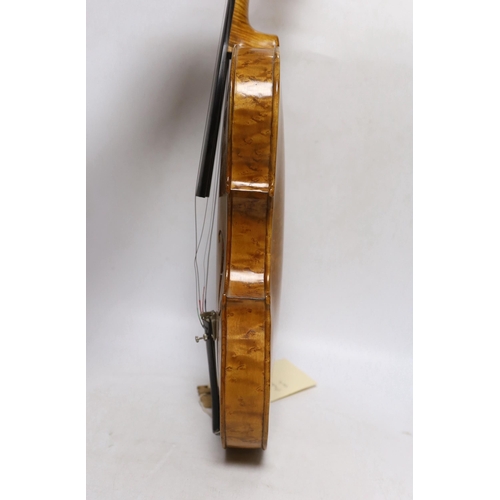 296 - A bird's eye maple veneered student's violin, 58.5cm long