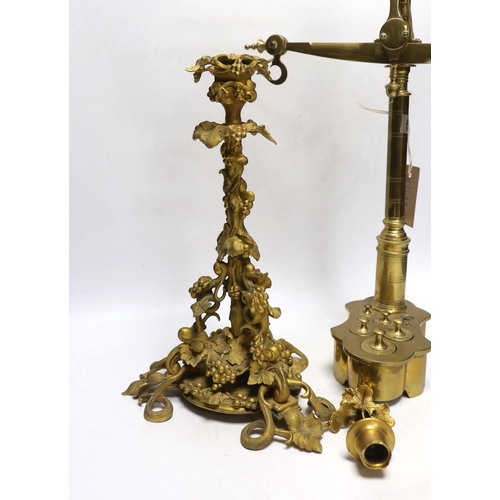 298 - Set of vintage brass scales and a gilt metal grapevine column centrepiece