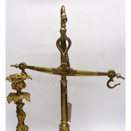 298 - Set of vintage brass scales and a gilt metal grapevine column centrepiece