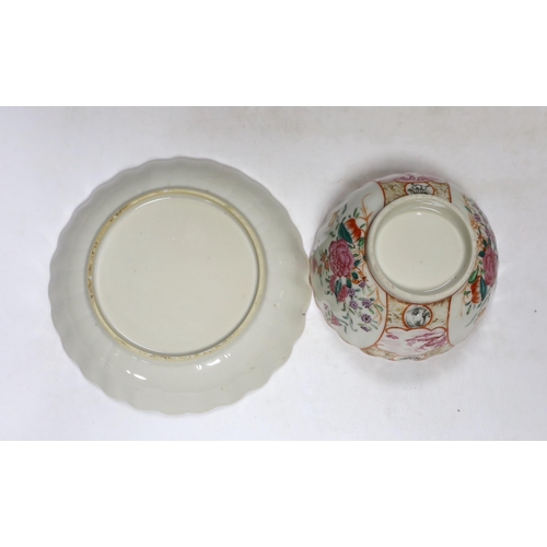 314 - A Chinese famille rose bowl and dish and two similar bowls, all Qianlong period, largest diameter 23... 