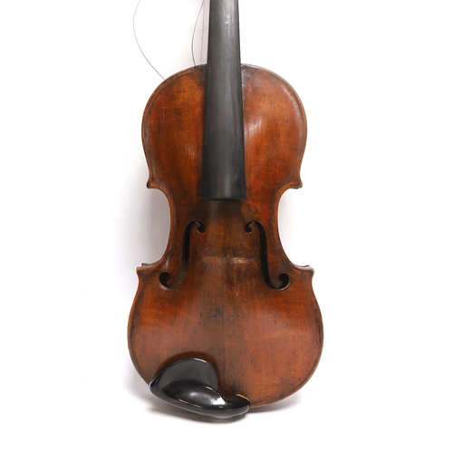 316 - A violin labelled 'Albani Palermo', cased, length of back 35.5cm