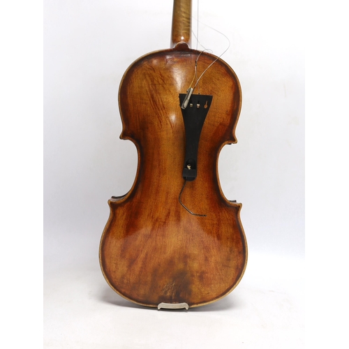 316 - A violin labelled 'Albani Palermo', cased, length of back 35.5cm